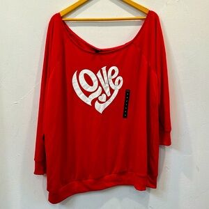 Torrid Graphic One Shoulder LOVE Sweatshirt Women's 3X Hot Pink French Terry Top
